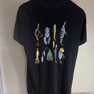 Yeti Black Short Sleeve Tee with Fishing Tackle Bait Spinners Decal